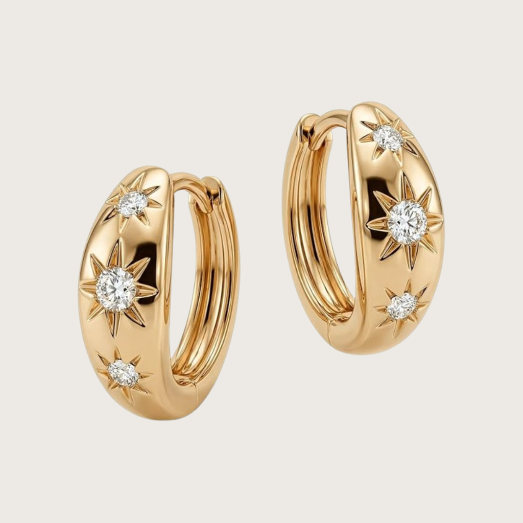 Gold hoop earrings with diamond accents