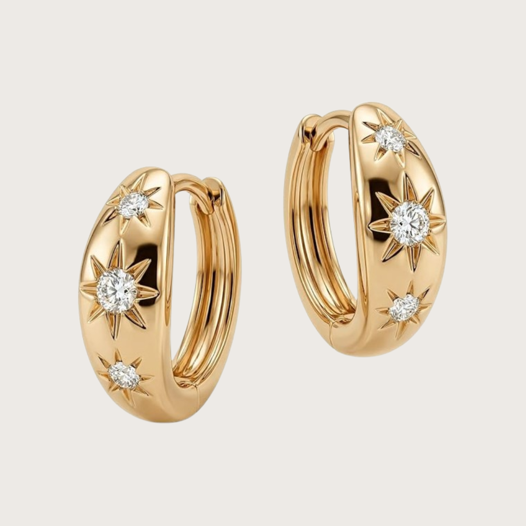 Gold hoop earrings with diamond accents