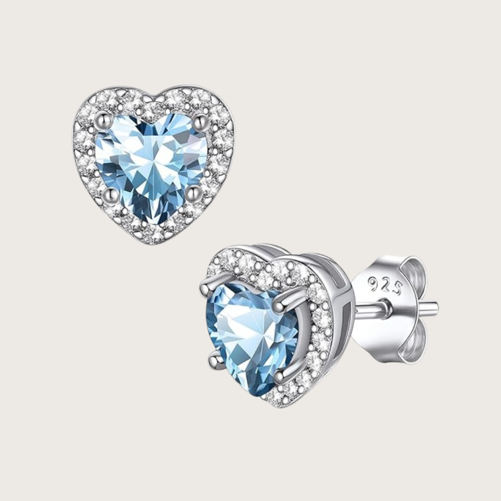 Heart Birthstone Stud Earrings (12 Birthstone Colors) – 925 Sterling Silver