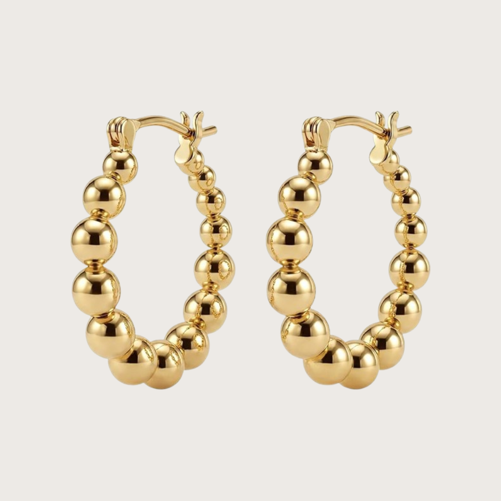 Gold hoop earrings with bead detailing 