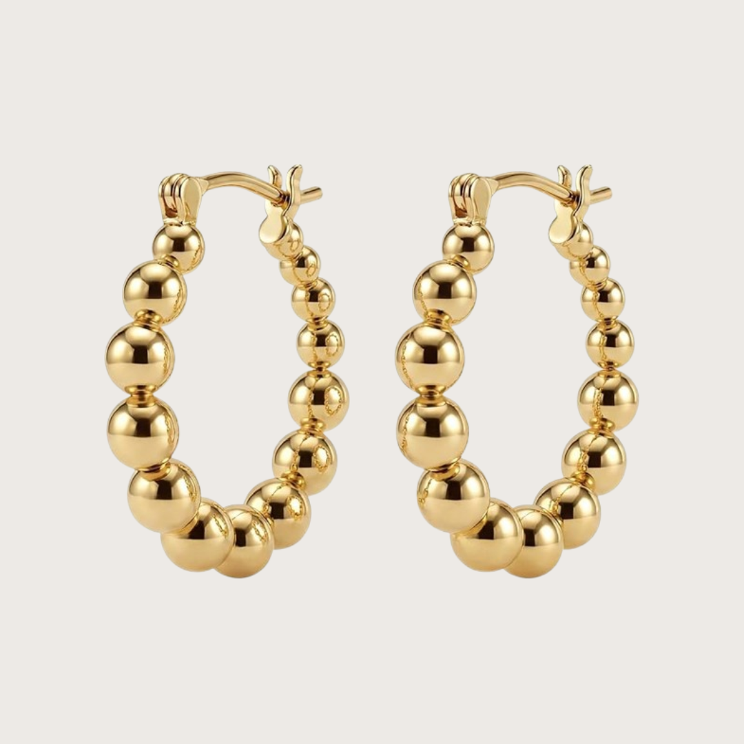 Gold hoop earrings with bead detailing 