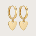 Gold hoop earrings with heart-shaped pendants 