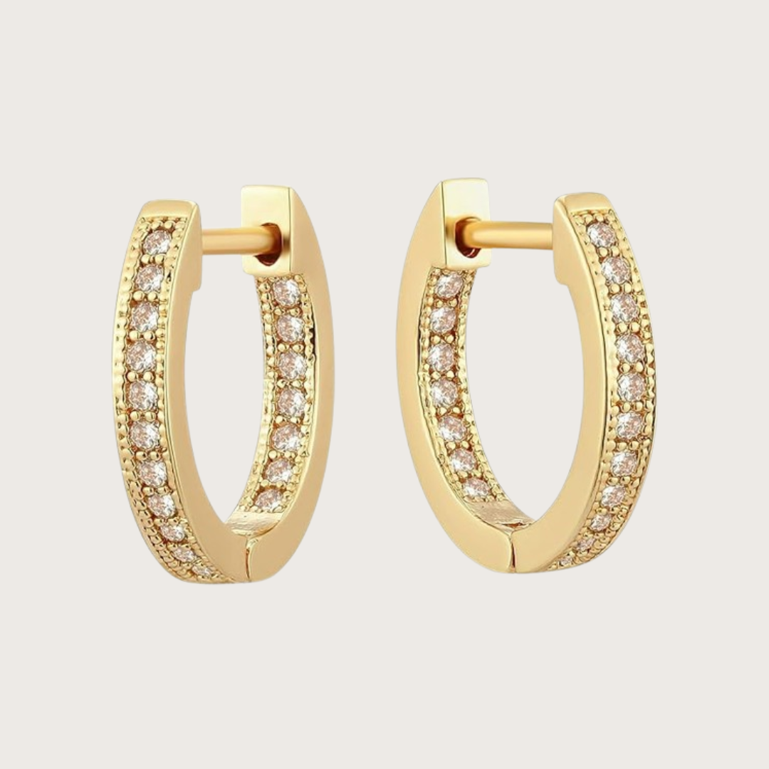 Gold hoop earrings with diamond accent