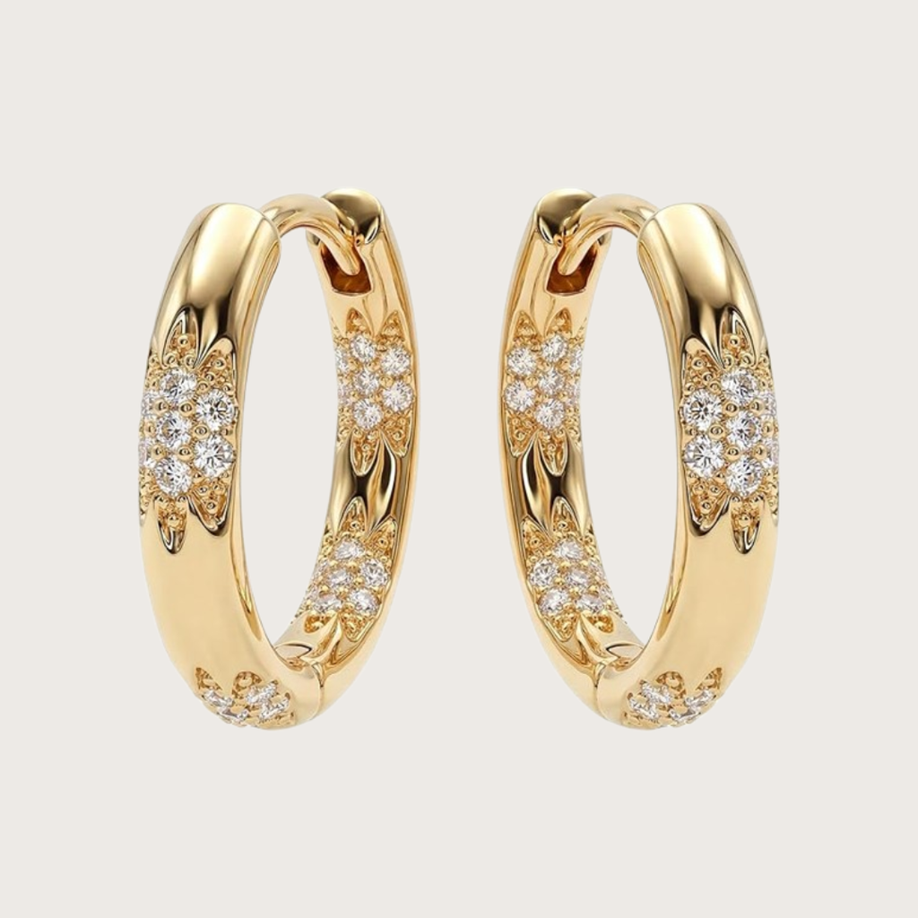 Gold hoop earrings with diamond accents