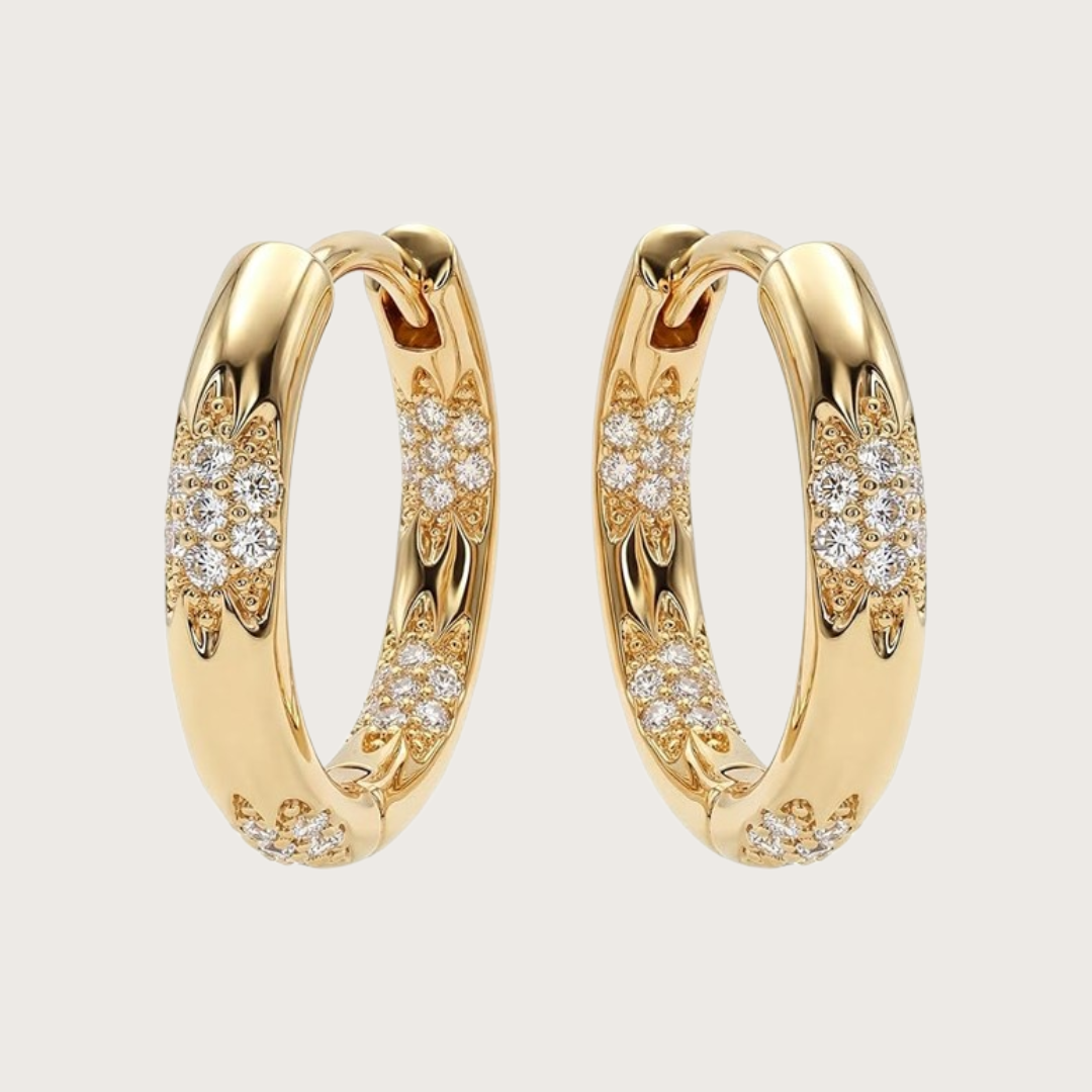 Gold hoop earrings with diamond accents