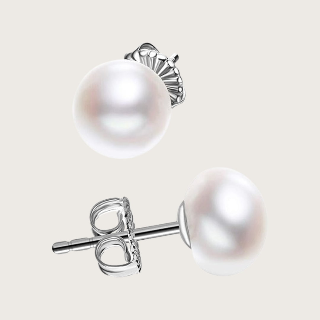 Classic White Button Freshwater Pearl Stud Earrings (5m-12mm)