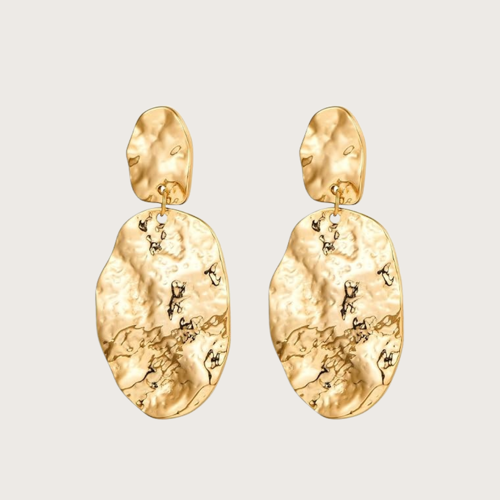 Chunky Hammered Gold Statement Dangle Earrings