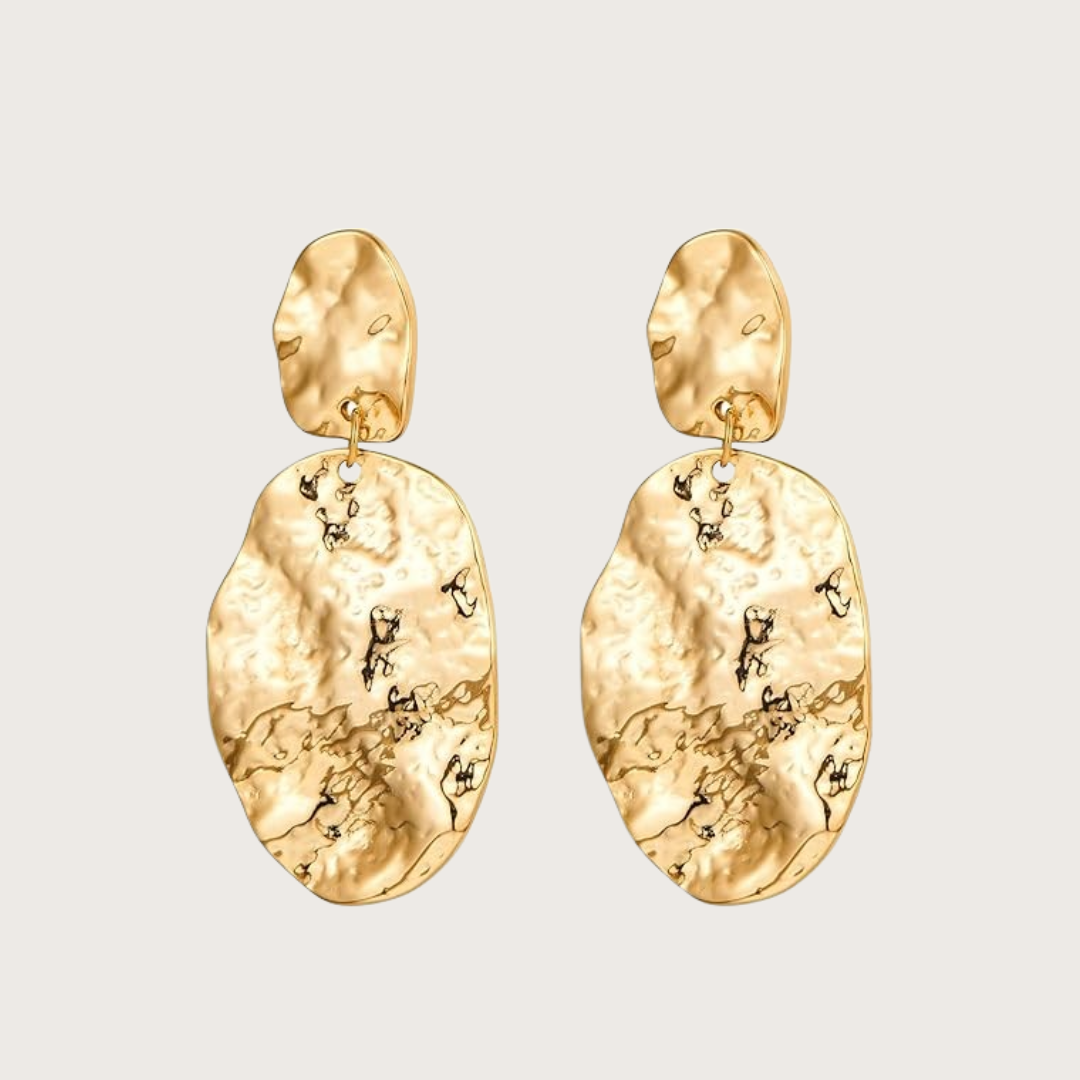 Chunky Hammered Gold Statement Dangle Earrings