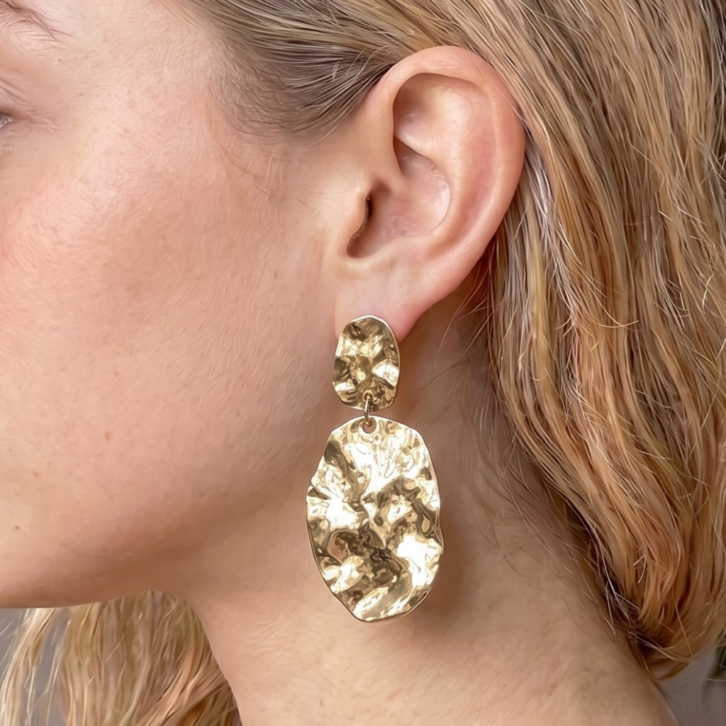 Chunky Hammered Gold Statement Dangle Earrings