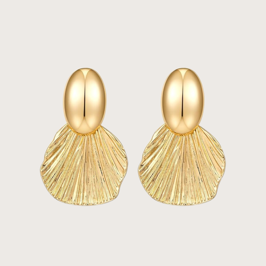 Chunky Gold Fan Shell Statement Dangle Earrings
