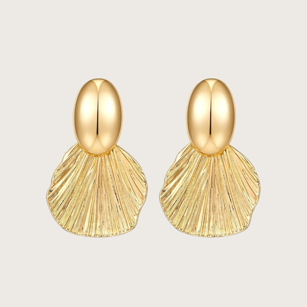 Chunky Gold Fan Shell Statement Dangle Earrings