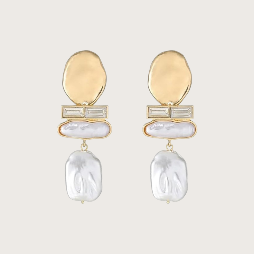 Gold Baroque Pearl Dangle Earrings