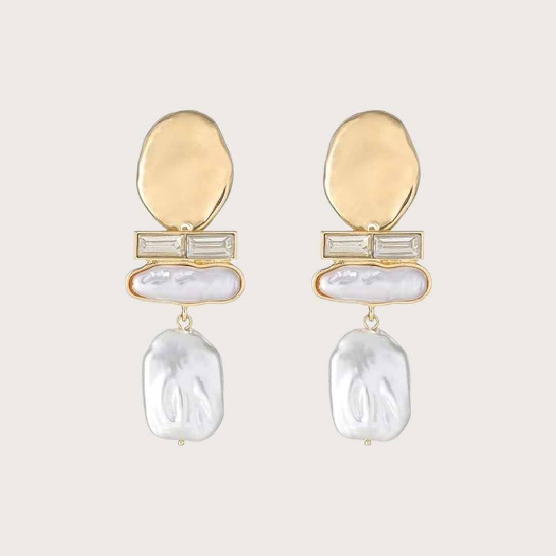 Gold Baroque Pearl Dangle Earrings