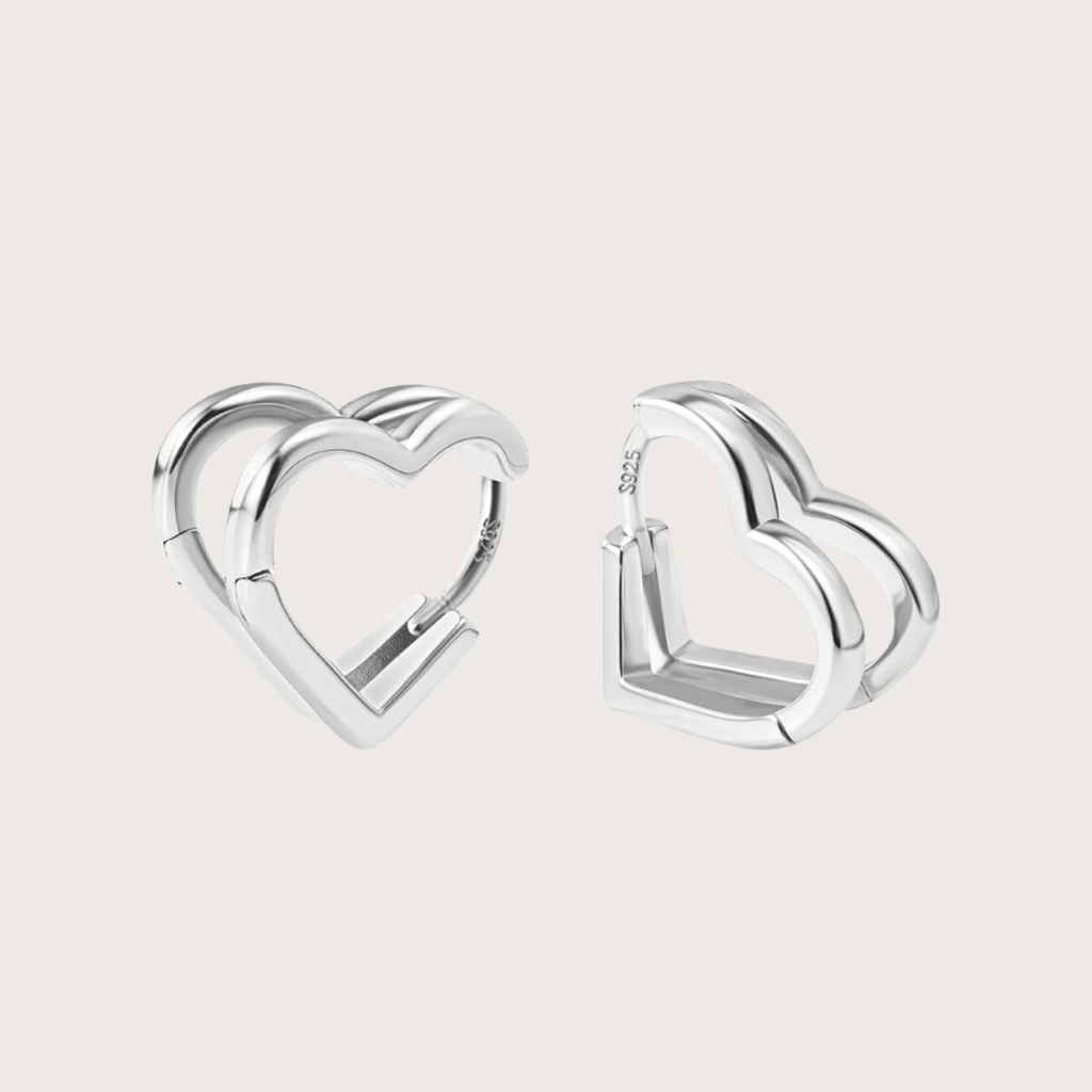 Double Heart Huggie  Hoop Earrings (2 Color)