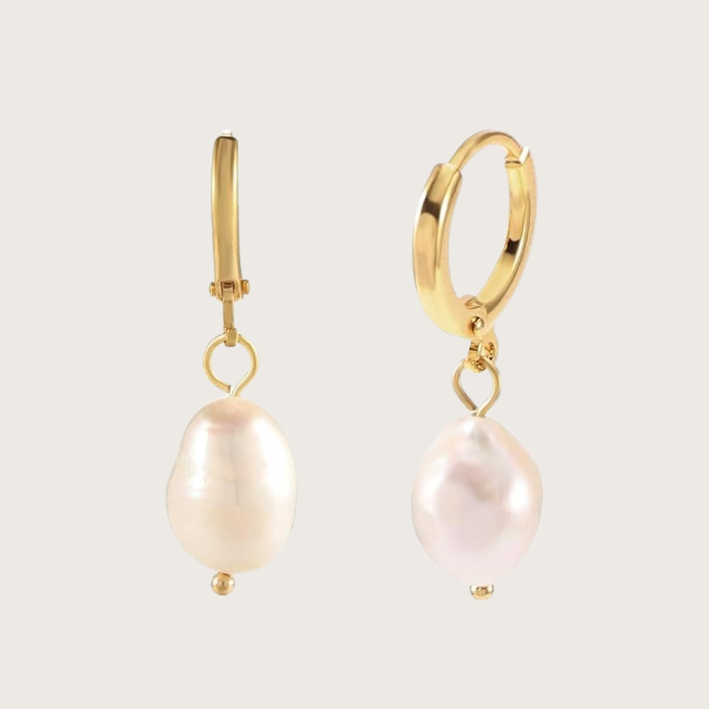 Gold hoop earrings with  pearls 