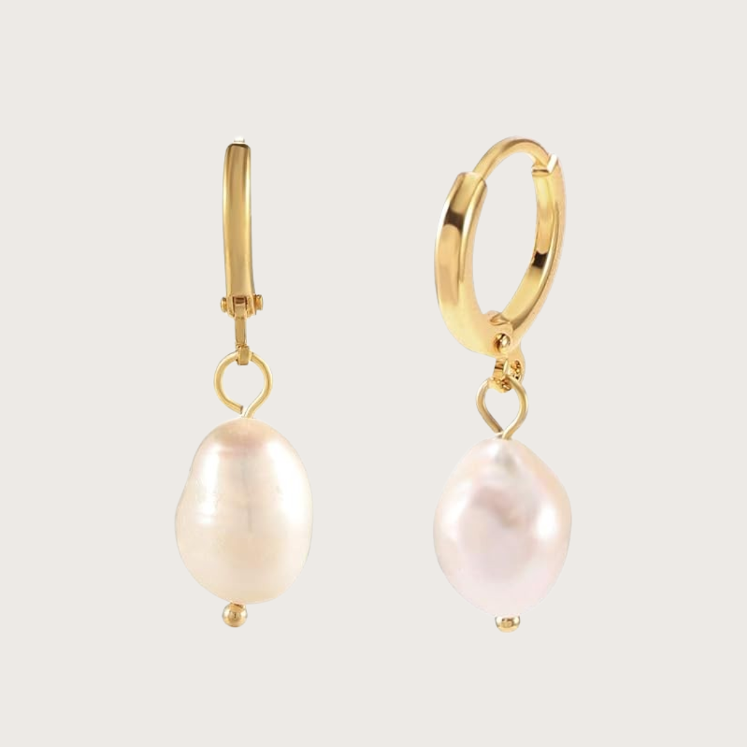 Gold hoop earrings with  pearls 