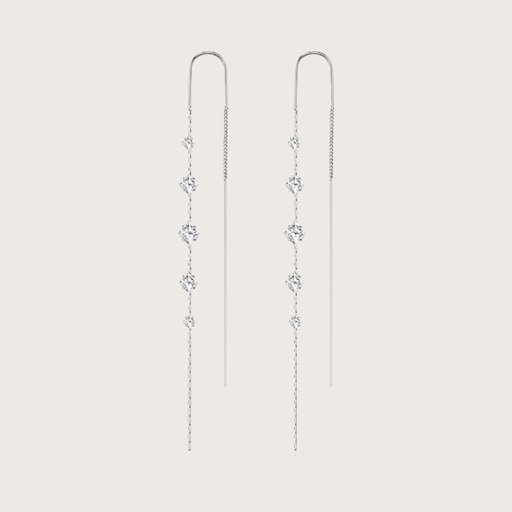 Linear CZ Dangle Drop Threader Earrings