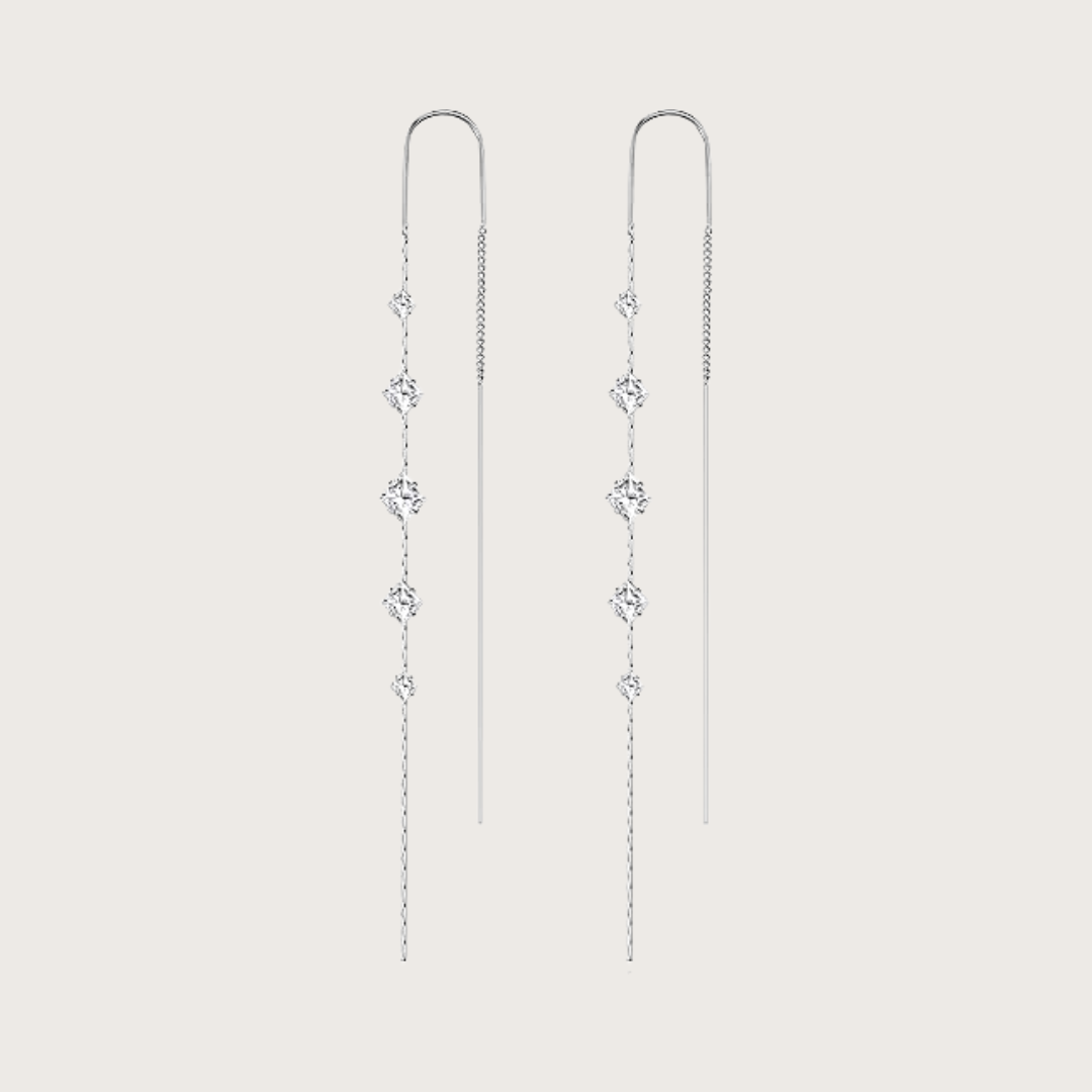 Linear CZ Dangle Drop Threader Earrings
