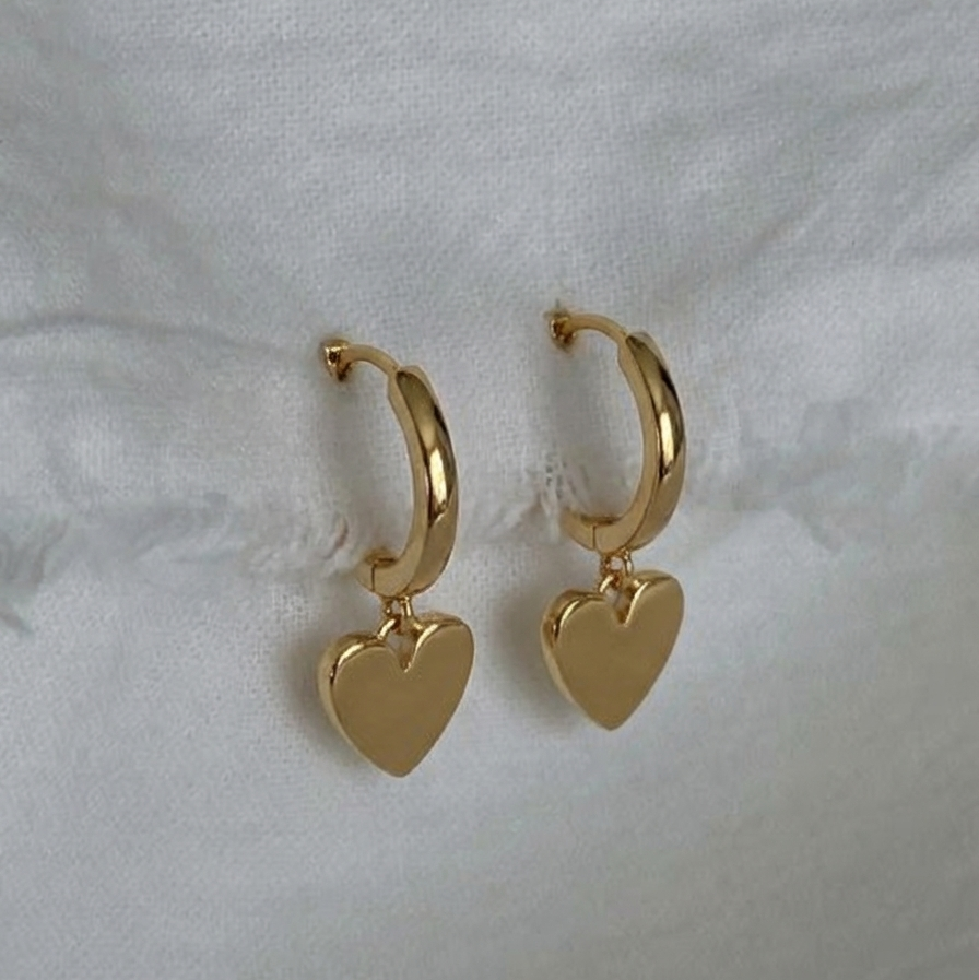 Heart pendant gold hoop earring
