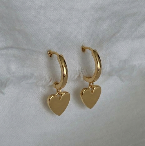 Heart pendant gold hoop earring